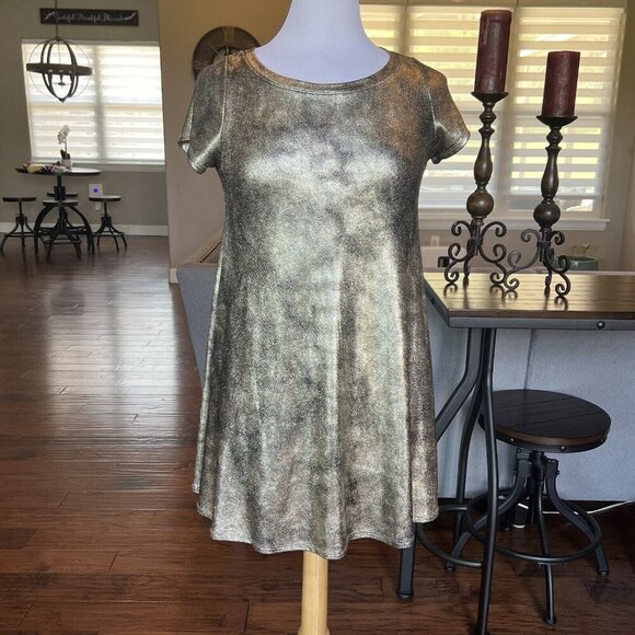 Emerald Dresses & Skirts - Emerald Gold Metallic Dress Women's Size Small Shift Foil Black Short USA Made